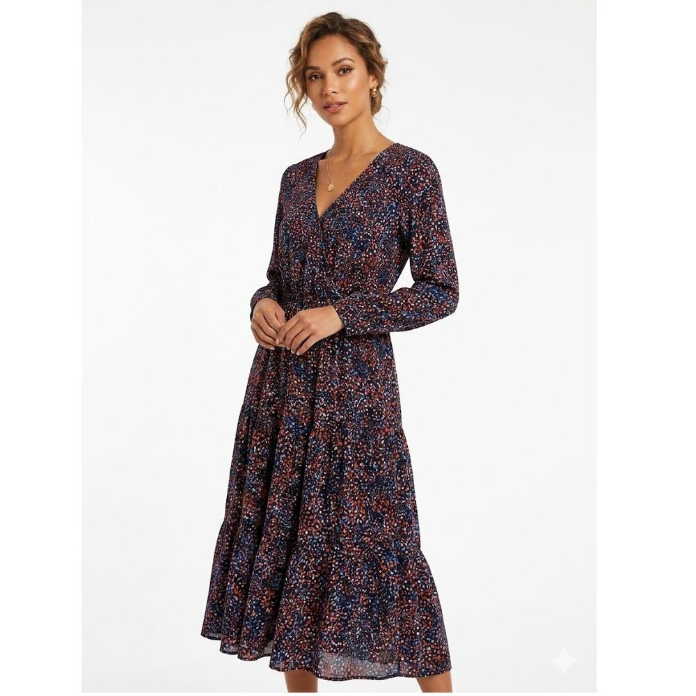 Time And Tru Floral Midi Dress Colorful Lightweight Transitional Fashion Large